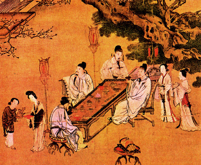 Чоу Ин (1500-1560). Весенний пир в саду (фрагмент).