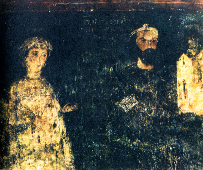 Севастократор (правитель области) Калоян и его жена Десислава. Фреска (XII в.). Боянская церковь под Софией (Болгария).