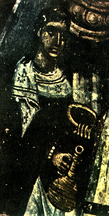 Девушка с кувшином и чашей. Деталь фрески (XIII в.). Монастырь в Сопочанах (Сербия).