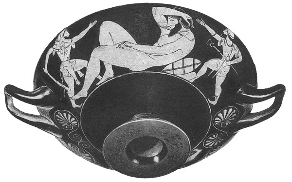 Геракл убивает Алкионея. Роспись краснофигурного килика Финтия. Ок. 520 до н. э.