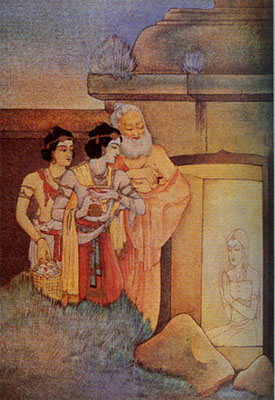 Бошу В. Освобождение Ахальи Рамой в сопровождении Лакшмана и мудреца Вишвамитры