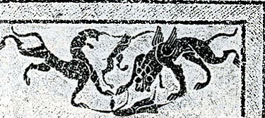 Тигры поедают демона засухи Ба. Рельеф на камне. Рубеж нашей эры