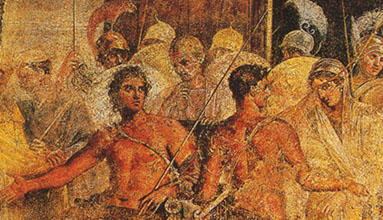 Брисеиду уводят от Ахилла. Фреска из дома Трагического поэта в Помпеях. 1 в. н. э.