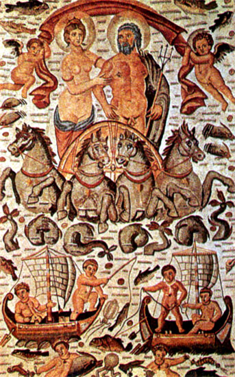 Триумф Нептуна и Амфитриты. Мозаика, 4 век. Париж, Лувр