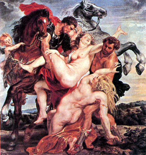 Похищение дочерей Левкиппа - Фебы и Гилайеры. Картина Рубенса. 1619-20 Мюнхен, Старая пинакотека