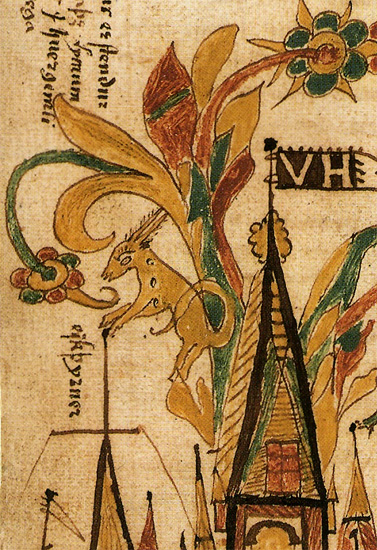 Эйктюрнир на крыше Вальгаллы. Иллюстация из манускрипта 17 в. Источник bifrost.it