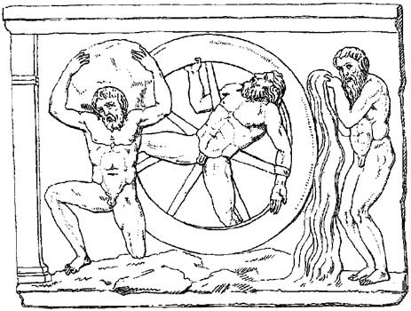 Иксион, Сизиф и Тантал терпят муки в тартаре. Источник - mlahanas.de/Greeks/Mythology/MythI.html